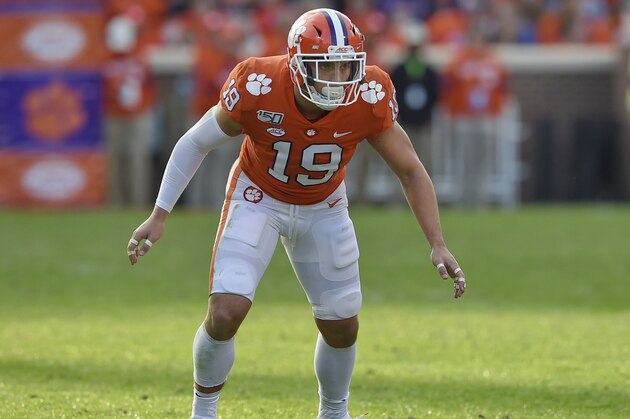 Clemson's Tanner Muse reacts after the play to begins during the first half of an NCAA college football game against Wake Forest Saturday, Nov. 16, 2019, in Clemson, S.C. (AP Photo/Richard Shiro)