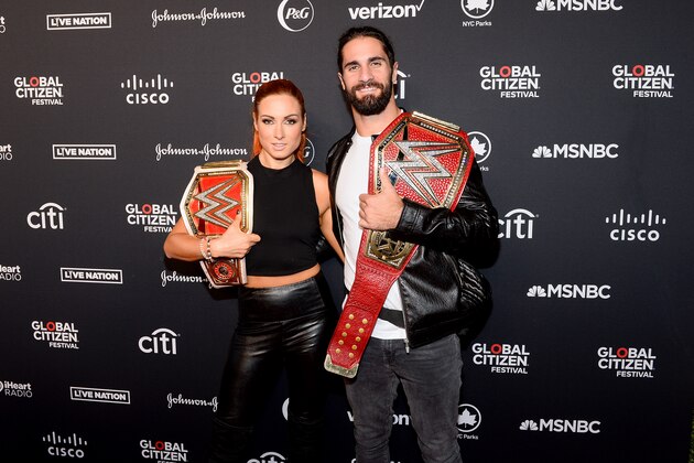 NEW YORK, NEW YORK - SEPTEMBER 28: Becky Lynch and Seth Rollins attend the 2019 Global Citizen Festival: Power The Movement in Central Park on September 28, 2019 in New York City. (Photo by Noam Galai/Getty Images for Global Citizen)