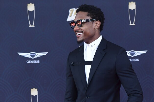 IMAGE DISTRIBUTED FOR NFL - Stefon Diggs arrives the 9th Annual NFL Honors at the Adrienne Arsht Center in Miami on Saturday, Feb. 1, 2020. (Joy Asico/AP Images for NFL)