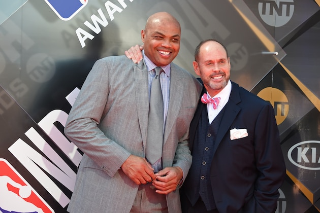SANTA MONICA, CA - JUNE 25: Charles Barkley and Ernie Johnson walk the red carpet before the NBA Awards Show on June 25, 2018 at the Barker Hangar in Santa Monica, California. NOTE TO USER: User expressly acknowledges and agrees that, by downloading and or using this Photograph, user is consenting to the terms and conditions of the Getty Images License Agreement. Mandatory Copyright Notice: Copyright 2018 NBAE (Photo by Adam Pantozzi/NBAE via Getty Images)