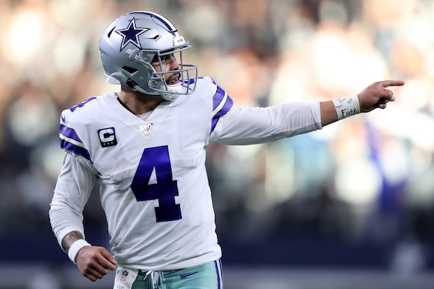 ARLINGTON, TEXAS - DECEMBER 29: Dak Prescott #4 of the Dallas Cowboys celebrates after scoring a touchdown in the second quarter against the Washington Redskins in the game at AT&T Stadium on December 29, 2019 in Arlington, Texas. (Photo by Tom Pennington/Getty Images) ARLINGTON, TEXAS - DECEMBER 29: Dak Prescott #4 of the Dallas Cowboys celebrates after scoring a touchdown in the second quarter against the Washington Redskins in the game at AT&T Stadium on December 29, 2019 in Arlington, Texas. (Photo by Tom Pennington/Getty Images)