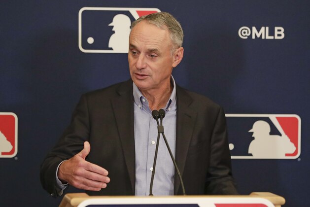 MLB Commissioner Rob Manfred answers questions at a press conference during MLB baseball owners meetings, Thursday, Feb. 6, 2020, in Orlando, Fla. (AP Photo/John Raoux) MLB Commissioner Rob Manfred answers questions at a press conference during MLB baseball owners meetings, Thursday, Feb. 6, 2020, in Orlando, Fla. (AP Photo/John Raoux)