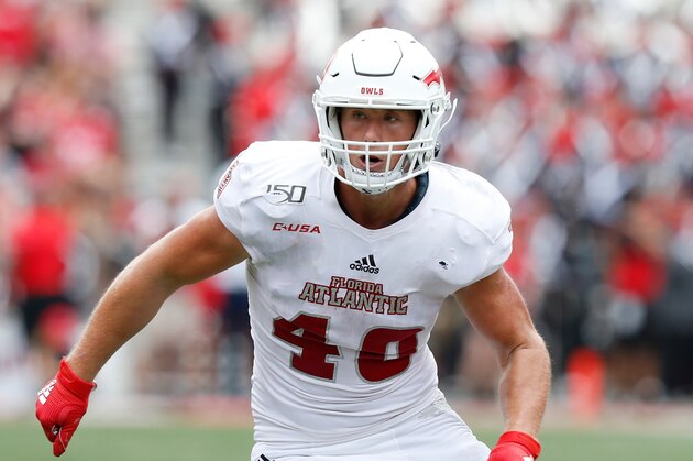 Florida Atlantic tight end Harrison Bryant is seen against Ohio State during an NCAA football game on Saturday, Aug. 31, 2019 in Columbus, Ohio. (AP Photo/Paul Vernon)