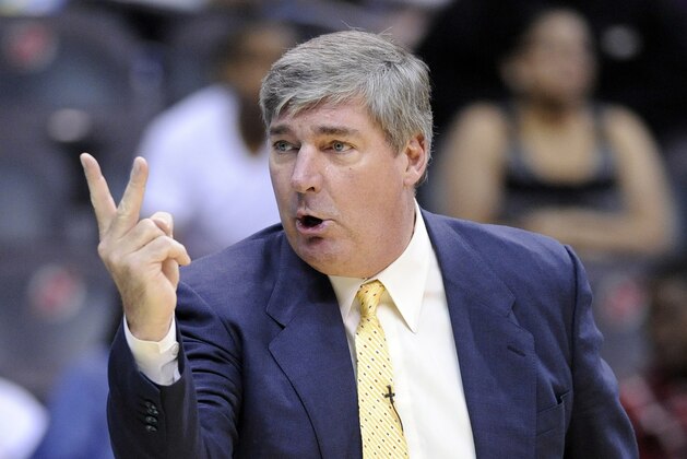 New York Liberty coach Bill Lamimbeer gestures during the second quarter of a WNBA basketball game against the Connecticut Sun, Friday, June 14, 2013, at Prudential Center in Newark, N.J. (AP Photo/Bill Kostroun)