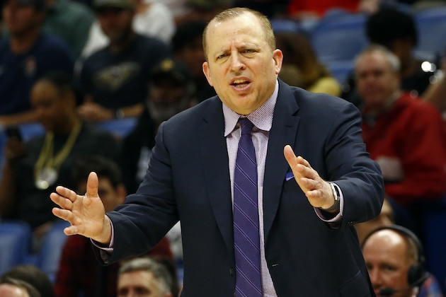 File-This Dec. 31, 2018, file photo shows Minnesota Timberwolves head coach Tom Thibodeau reacting to a call during the first half of an NBA basketball game against the New Orleans Pelicans in New Orleans. A person with knowledge of the decision tells The Associated Press that the Minnesota Timberwolves have fired coach Thibodeau, halfway into his third season with the team that began with turmoil surrounding All-Star Jimmy Butler. The person spoke to the AP on condition of anonymity, because the Timberwolves had not yet announced the news. The Athletic first reported that Thibodeau, who was also the president of basketball operations with full authority over the roster, had been let go. (AP Photo/Butch Dill, File) File-This Dec. 31, 2018, file photo shows Minnesota Timberwolves head coach Tom Thibodeau reacting to a call during the first half of an NBA basketball game against the New Orleans Pelicans in New Orleans. A person with knowledge of the decision tells The Associated Press that the Minnesota Timberwolves have fired coach Thibodeau, halfway into his third season with the team that began with turmoil surrounding All-Star Jimmy Butler. The person spoke to the AP on condition of anonymity, because the Timberwolves had not yet announced the news. The Athletic first reported that Thibodeau, who was also the president of basketball operations with full authority over the roster, had been let go. (AP Photo/Butch Dill, File)