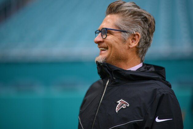 MIAMI, FL - AUGUST 08: Thomas Dimitroff General Manager of the Atlanta Falcons on the field before a preseason game against the Miami Dolphins at Hard Rock Stadium on August 8, 2019 in Miami, Florida. (Photo by Mark Brown/Getty Images)