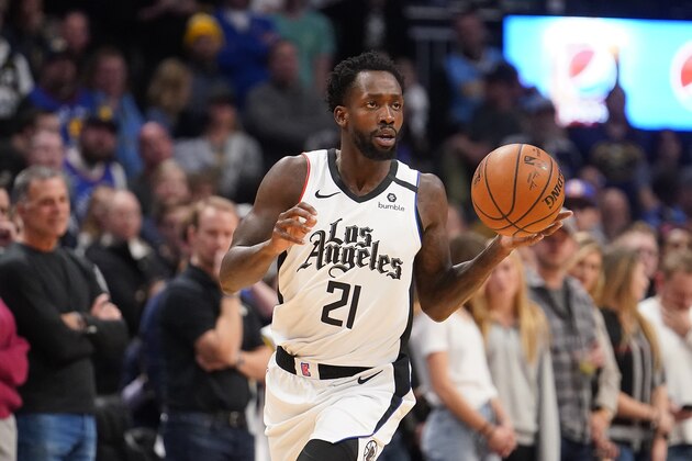 LA Clippers guard Patrick Beverley moves the ball against the Denver Nuggets during the first quarter of an NBA basketball game, Sunday, Jan. 12, 2020, in Denver. (AP Photo/Jack Dempsey)