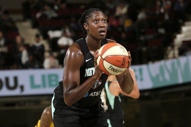 WHITE PLAINS, NY - SEPTEMBER 6:  Tina Charles #31 of the New York Liberty shoots a free-throw against the Indiana Fever on September 6, 2019 at the Westchester County Center in White Plains, New York. NOTE TO USER: User expressly acknowledges and agrees that, by downloading and/or using this photograph, user is consenting to the terms and conditions of the Getty Images License Agreement. Mandatory Copyright Notice: Copyright 2019 NBAE (Photo by Steven Freeman/NBAE via Getty Images)