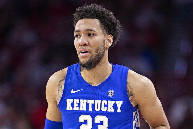 FAYETTEVILLE, AR - JANUARY 18:  EJ Montgomery #23 of the Kentucky Wildcats jogs down the court during a game against the Arkansas Razorbacks at Bud Walton Arena on January 18, 2020 in Fayetteville, Arkansas.  The Wildcats defeated the Razorbacks 73-66.  (Photo by Wesley Hitt/Getty Images)