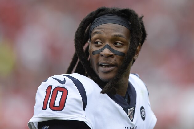 Houston Texans wide receiver DeAndre Hopkins (10) against the Tampa Bay Buccaneers during the first half of an NFL football game Saturday, Dec. 21, 2019, in Tampa, Fla. (AP Photo/Jason Behnken)