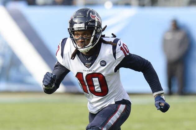 Houston Texans wide receiver DeAndre Hopkins plays against the Tennessee Titans in an NFL football game Sunday, Dec. 15, 2019, in Nashville, Tenn. (AP Photo/Mark Zaleski)