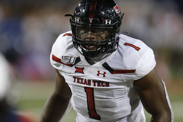 Texas Tech linebacker Jordyn Brooks (1) during an NCAA football game against Arizona on Saturday, Sept. 14, 2019 in Tuscon, Ariz. (AP Photo/Rick Scuteri)