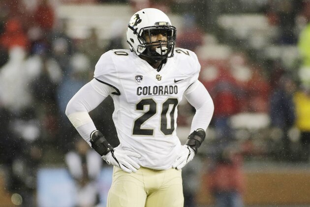 Colorado linebacker Davion Taylor (20) stands on the field during the second half of an NCAA college football game against Washington State in Pullman, Wash., Saturday, Oct. 19, 2019. (AP Photo/Young Kwak)