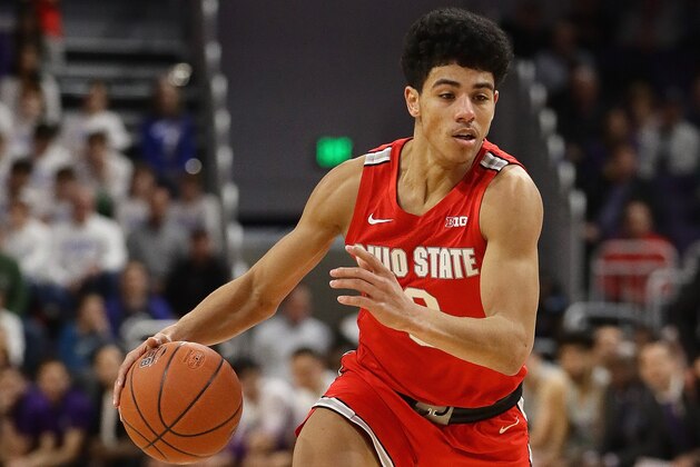 EVANSTON, ILLINOIS - JANUARY 26: D.J. Carton #3 of the Ohio State Buckeyes moves against the Northwestern Wildcats at Welsh-Ryan Arena on January 26, 2020 in Evanston, Illinois. Ohio State defeated Northwestern 71-59. (Photo by Jonathan Daniel/Getty Images)