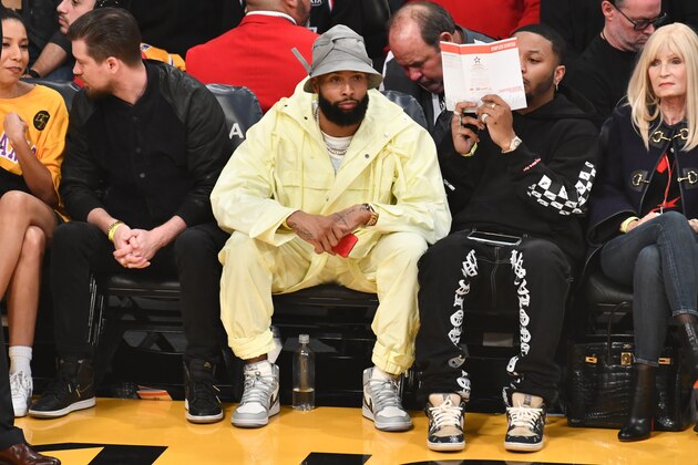 LOS ANGELES, CALIFORNIA - MARCH 10: Odell Beckham Jr. attends a basketball game between the Los Angeles Lakers and the Brooklyn Nets at Staples Center on March 10, 2020 in Los Angeles, California. (Photo by Allen Berezovsky/Getty Images)