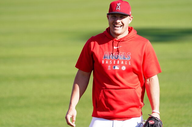 TEMPE, AZ - FEBRUARY 27: Mike Trout of the Los Angeles Angels smiles during a Los Angeles Angels Spring Training on February 27, 2020 in Tempe, Arizona.  (Photo by Masterpress/Getty Images)
