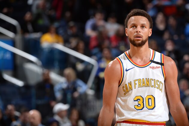 SAN FRANCISCO, CA - MARCH 5: Stephen Curry #30 of the Golden State Warriors looks on during the game on March 5, 2020 at Chase Center in San Francisco, California. NOTE TO USER: User expressly acknowledges and agrees that, by downloading and or using this photograph, user is consenting to the terms and conditions of Getty Images License Agreement. Mandatory Copyright Notice: Copyright 2020 NBAE (Photo by Noah Graham/NBAE via Getty Images)