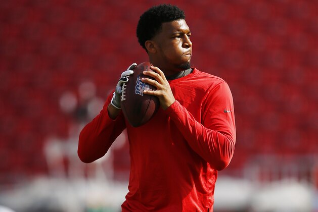 TAMPA, FLORIDA - DECEMBER 29:  Jameis Winston #3 of the Tampa Bay Buccaneers warms up prior to the game against the Atlanta Falcons at Raymond James Stadium on December 29, 2019 in Tampa, Florida. (Photo by Michael Reaves/Getty Images)