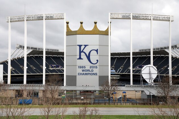 KANSAS CITY, MO - MARCH 19:  A general view of Kauffman Stadium, home of the Kansas City Royals, as it sits empty as Major League Baseball has shut down competition due to coronavirus on March 19, 2020 in Kansas City, Missouri. The NBA, NHL, NCAA and MLB have all announced cancellations or postponements of events because of COVID-19. (Photo by Jamie Squire/Getty Images)
