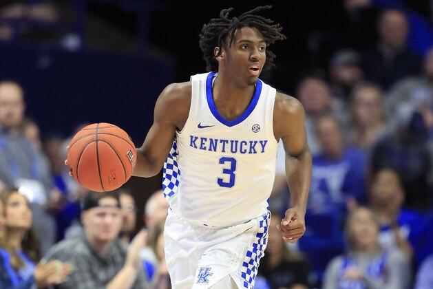 LEXINGTON, KENTUCKY - MARCH 03:   Tyrese Maxey #3 of the Kentucky Wildcats dribbles the ball against against the Tennessee Volunteers at Rupp Arena on March 03, 2020 in Lexington, Kentucky. (Photo by Andy Lyons/Getty Images)