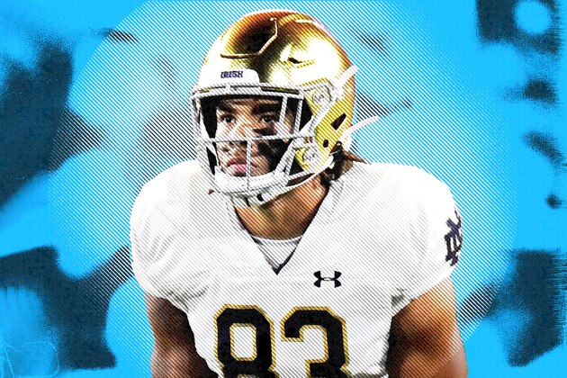 Notre Dame wide receiver Chase Claypool runs a drill at the NFL football scouting combine in Indianapolis, Thursday, Feb. 27, 2020. (AP Photo/Michael Conroy)