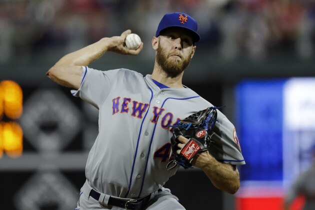 New York Mets starting pitcher Zack Wheeler in action during a baseball game against the Philadelphia Phillies, Friday, Aug. 30, 2019, in Philadelphia. (AP Photo/Matt Rourke)