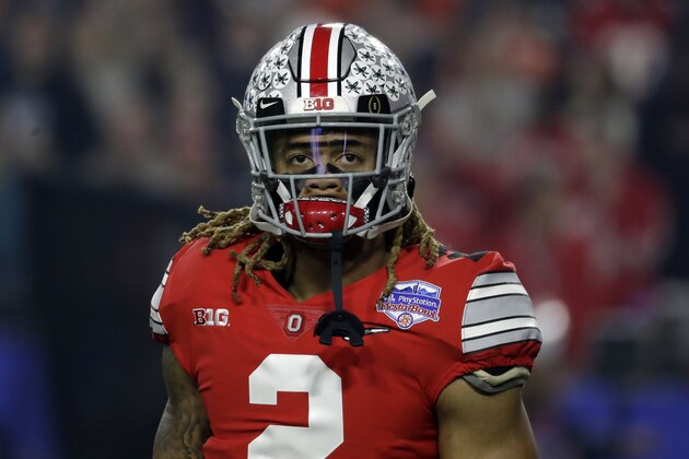 Ohio State defensive end Chase Young (2) during the first half of the Fiesta Bowl NCAA college football game against Clemson, Saturday, Dec. 28, 2019, in Glendale, Ariz. (AP Photo/Rick Scuteri).