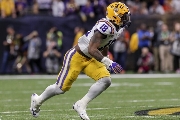 NEW ORLEANS, LA - JANUARY 13: Linebacker K'Lavon Chaisson of the LSU Tigers during the College Football Playoff National Championship game against the Clemson Tigers at the Mercedes-Benz Superdome on January 13, 2020 in New Orleans, Louisiana. LSU defeated Clemson 42 to 25. (Photo by Don Juan Moore/Getty Images)