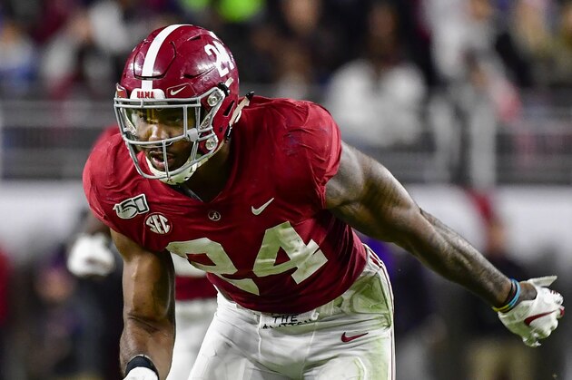 Alabama linebacker Terrell Lewis in an NCAA football game Saturday, Nov. 9, 2019, in Tuscaloosa, Ala. (AP Photo/Vasha Hunt)