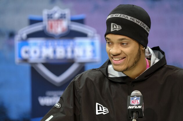 Auburn defensive lineman Derrick Brown listens during a press conference at the NFL football scouting combine in Indianapolis, Thursday, Feb. 27, 2020. (AP Photo/AJ Mast)