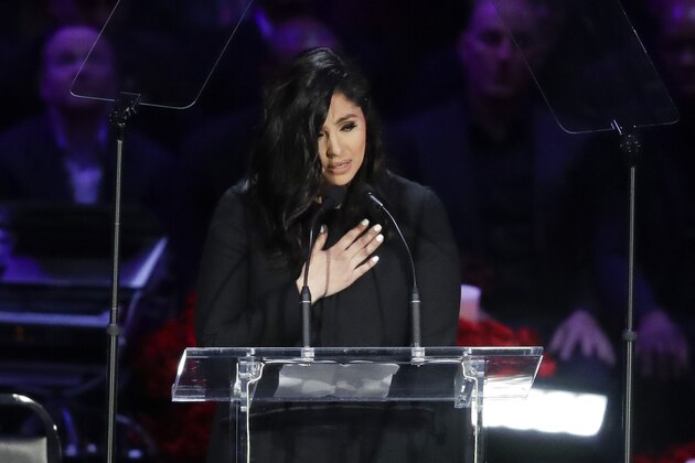 FILE - In this Feb. 24, 2020, file photo, Vanessa Bryant speaks during a celebration of life for her husband Kobe Bryant and daughter Gianna in Los Angeles. The widow of basketball star Kobe Bryant is