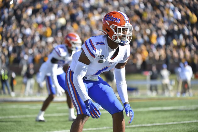 COLUMBIA, MISSOURI - NOVEMBER 16: Defensive back CJ Henderson #1 of the Florida Gators in action against the Missouri Tigers at Faurot Field/Memorial Stadium on November 16, 2019 in Columbia, Missouri. COLUMBIA, MISSOURI - NOVEMBER 16: Defensive back CJ Henderson #1 of the Florida Gators in action against the Missouri Tigers at Faurot Field/Memorial Stadium on November 16, 2019 in Columbia, Missouri.