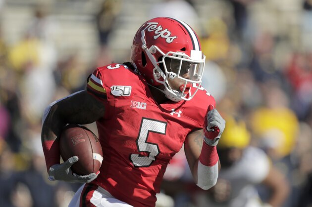 Maryland running back Anthony McFarland Jr. runs with the ball against Michigan during the first half of an NCAA college football game, Saturday, Nov. 2, 2019, in College Park, Md. (AP Photo/Julio Cortez)
