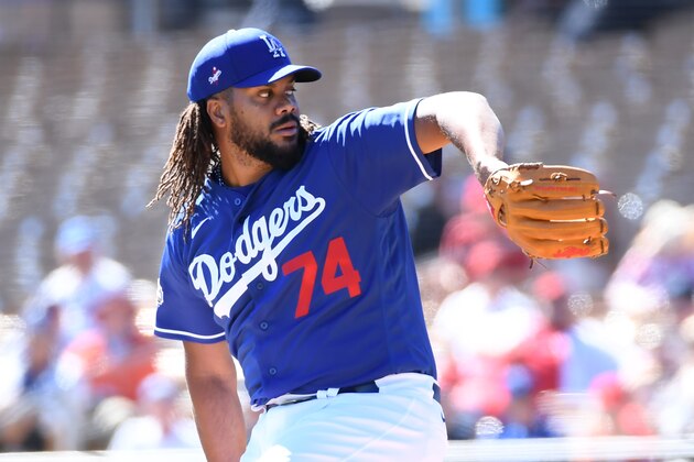 GLENDALE, ARIZONA - FEBRUARY 26: Kenley Jansen #74 of the Los Angeles Dodgers delivers a pitch during the first inning of a spring training game against the Los Angeles Angels at Camelback Ranch on February 26, 2020 in Glendale, Arizona. (Photo by Norm Hall/Getty Images)