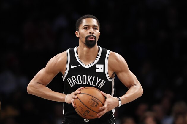 Brooklyn Nets guard Spencer Dinwiddie looks to pass during the first quarter of an NBA basketball game against the Memphis Grizzlies, Wednesday, March 4, 2020, in New York. (AP Photo/Kathy Willens)