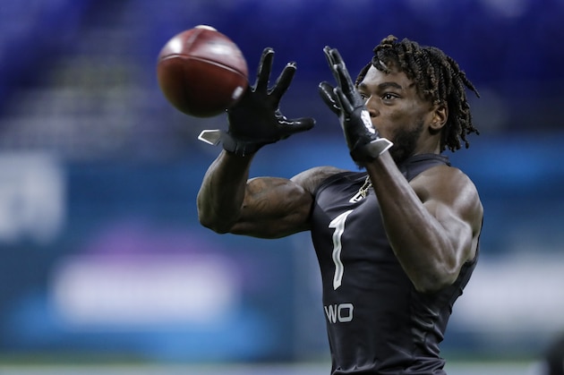 Arizona State wide receiver Brandon Aiyuk runs a drill at the NFL football scouting combine in Indianapolis, Thursday, Feb. 27, 2020. (AP Photo/Michael Conroy)
