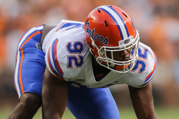 KNOXVILLE, TN - SEPTEMBER 22: Jabari Zuniga #92 of the Florida Gators in a four point stance before a play during the game between the Florida Gators and Tennessee Volunteers at Neyland Stadium on September 22, 2018 in Knoxville, Tennessee. Florida won the game 47-21. (Photo by Donald Page/Getty Images)