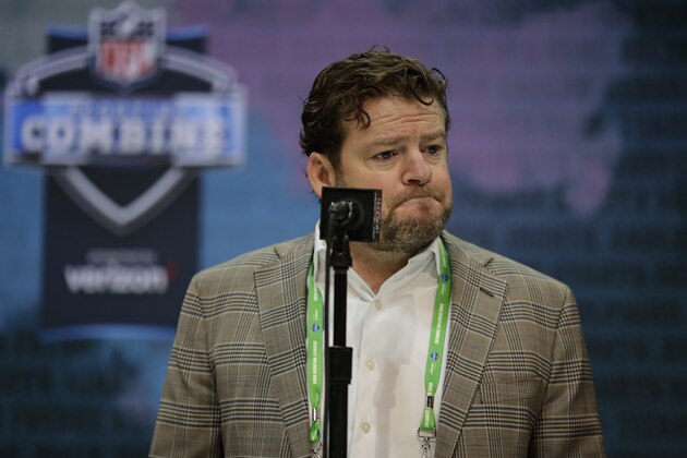 Seattle Seahawks executive vice president and general manager John Schneider speaks during a press conference at the NFL football scouting combine in Indianapolis, Tuesday, Feb. 25, 2020. (AP Photo/Michael Conroy)