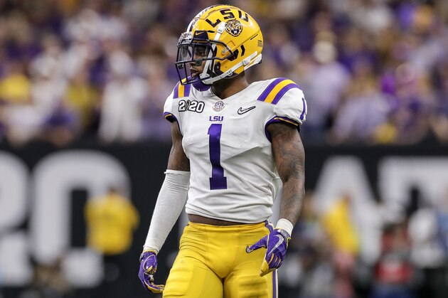NEW ORLEANS, LA - JANUARY 13: Cornerback Kristian Fulton #1 of the LSU Tigers during the College Football Playoff National Championship game against the Clemson Tigers at the Mercedes-Benz Superdome on January 13, 2020 in New Orleans, Louisiana. LSU defeated Clemson 42 to 25. (Photo by Don Juan Moore/Getty Images)
