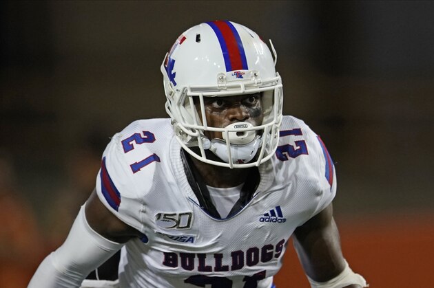 Louisiana Tech's Amik Robertson (21) defends against Texas during the second half of an NCAA college football game in Austin, Texas, Saturday, Aug. 31, 2019. (AP Photo/Chuck Burton) Louisiana Tech's Amik Robertson (21) defends against Texas during the second half of an NCAA college football game in Austin, Texas, Saturday, Aug. 31, 2019. (AP Photo/Chuck Burton)