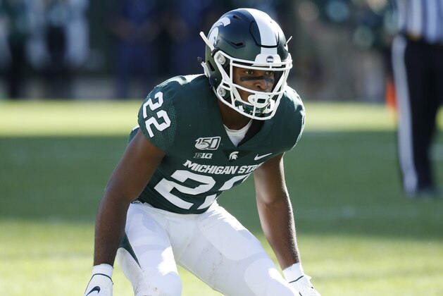EAST LANSING, MI - SEPTEMBER 14: Josiah Scott #22 of the Michigan State Spartans lines up on defense during a game against the Arizona State Sun Devils at Spartan Stadium on September 14, 2019 in East Lansing, Michigan. Arizona State defeated Michigan State 10-7. (Photo by Joe Robbins/Getty Images)