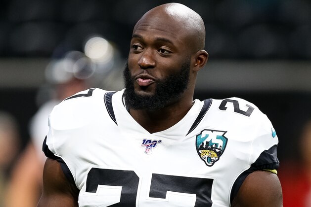 ATLANTA, GA - DECEMBER 22: Leonard Fournette #27 of the Jacksonville Jaguars looks on prior to a game against the Atlanta Falcons at Mercedes-Benz Stadium on December 22, 2019 in Atlanta, Georgia. (Photo by Carmen Mandato/Getty Images)