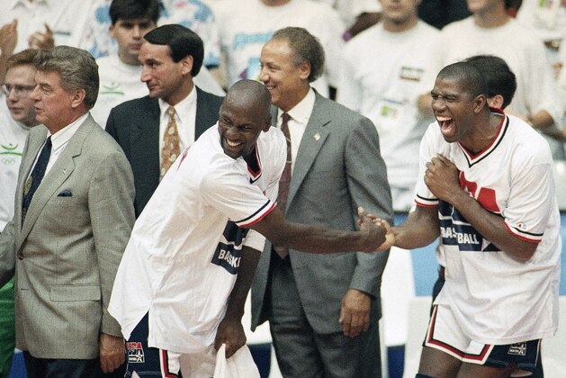 FILE - In this Aug. 8, 1992, file photo, USA's Earvin