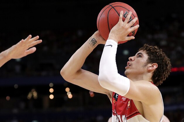 LaMelo Ball of the Illawarra Hawks shoots during their game against the Sydney Kings in the Australian Basketball League in Sydney, Sunday, Nov. 17, 2019. (AP Photo/Rick Rycroft)