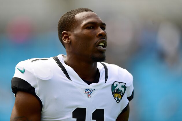 CHARLOTTE, NORTH CAROLINA - OCTOBER 06: Marqise Lee #11 of the Jacksonville Jaguars before their game against the Carolina Panthers at Bank of America Stadium on October 06, 2019 in Charlotte, North Carolina. (Photo by Jacob Kupferman/Getty Images)
