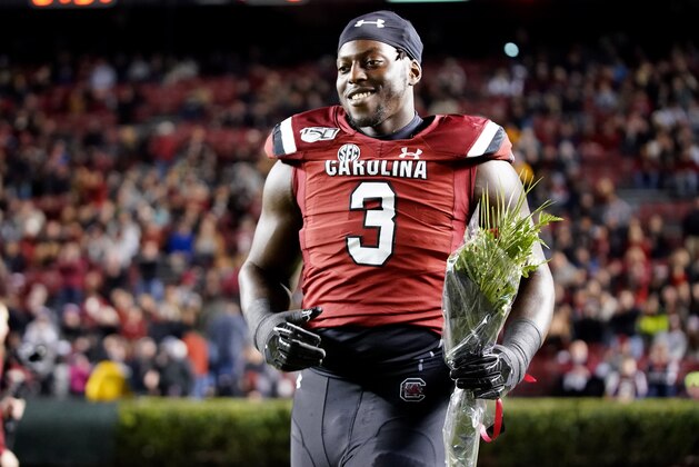 COLUMBIA, SOUTH CAROLINA - NOVEMBER 09: Javon Kinlaw #3 of the South Carolina Gamecocks before their game against the Appalachian State Mountaineers at Williams-Brice Stadium on November 09, 2019 in Columbia, South Carolina. (Photo by Jacob Kupferman/Getty Images)