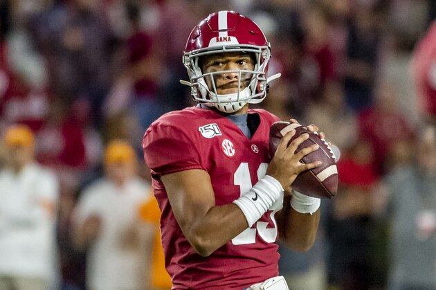 Alabama quarterback Tua Tagovailoa (13) during the first half of an NCAA college football game against Tennessee, Saturday, Oct. 19, 2019, in Tuscaloosa, Ala. (AP Photo/Vasha Hunt) Alabama quarterback Tua Tagovailoa (13) during the first half of an NCAA college football game against Tennessee, Saturday, Oct. 19, 2019, in Tuscaloosa, Ala. (AP Photo/Vasha Hunt)