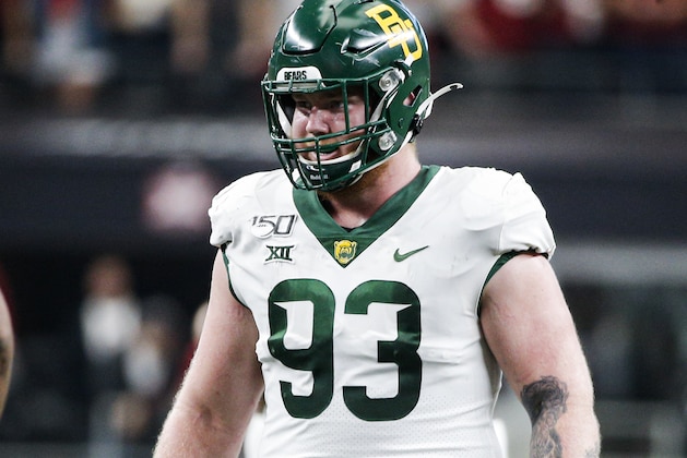 Baylor defensive tackle James Lynch (93) looks on during the Big 12 Championship game against Oklahoma Saturday, Dec. 7, 2019, in Arlington, Texas. Oklahoma won 30-23 in overtime. (AP Photo/Brandon Wade)
