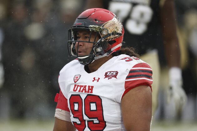 Utah Utes defensive tackle Leki Fotu (99) in the second half of an NCAA college football game Saturday, Nov. 17, 2018, in Boulder, Colo. Utah won 30-7. (AP Photo/David Zalubowski)