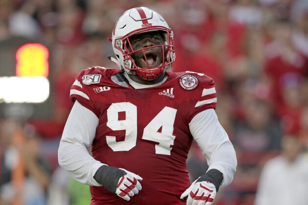 Nebraska defensive lineman Khalil Davis (94) during the first half of an NCAA college football game against Northern Illinois in Lincoln, Neb., Saturday, Sept. 14, 2019. (AP Photo/Nati Harnik)